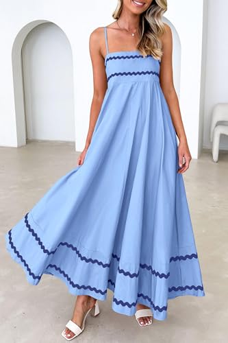 Image of PRETTYGARDEN Women's 2026 Summer Flowy Maxi Dress Casual Sleeveless Spaghetti Strap Ruffle Beach Long Dresses