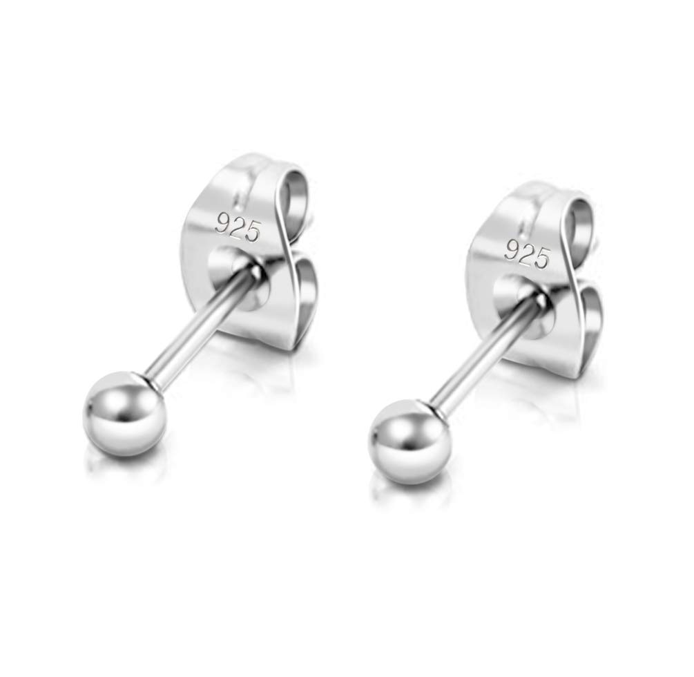 DTPsilver Pendientes Semental de plata en forma de Esfera/Bola - Plata 925 - Diámetro 2,3,4,5,6,8, 10, 12 mm