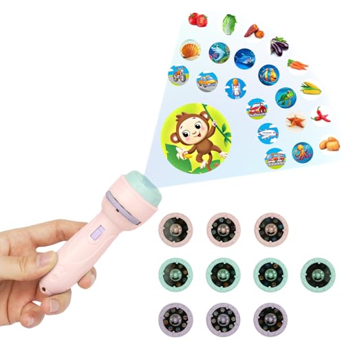HOTUT Lampe Torche et Projecteur Animaux, Jouet Lampe de Poche Projecteur Histoire, Mini Projecteur Histoire Enfant avec 10 Disques 80 Images, Jouet Éducatif...