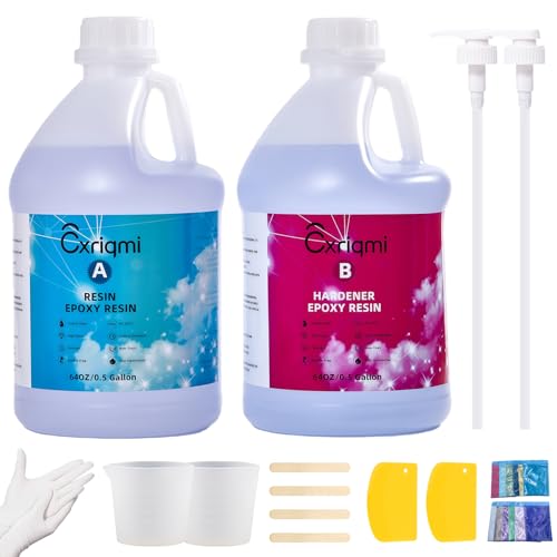 Epoxy Resin Kit No Yellowing Self Leveling Easy Mix 1:1 Casting Kit Bubble-Free High Gloss Finish for Art & Crafts DIY Jewelry Making Clear Crafts Molds River Tables (32 Ounces)