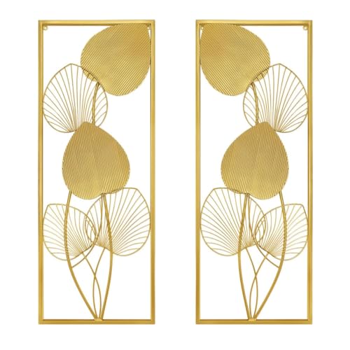 XUANYUQL 2 Pieces Metallic Leaves Wall Decors Luxury Golden Metal Art Wall Sculptures 32