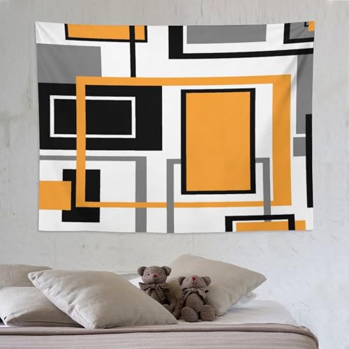 ZhiRain Modern Orange Tapestry Wall Hanging Geometric Gray Abstract Black