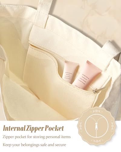 Miss Adola Aesthetic Canvas Tote Bag with Inner Pocket for Women, Cloth Cotton Totes Bag with Pattern for Shopping, Gym