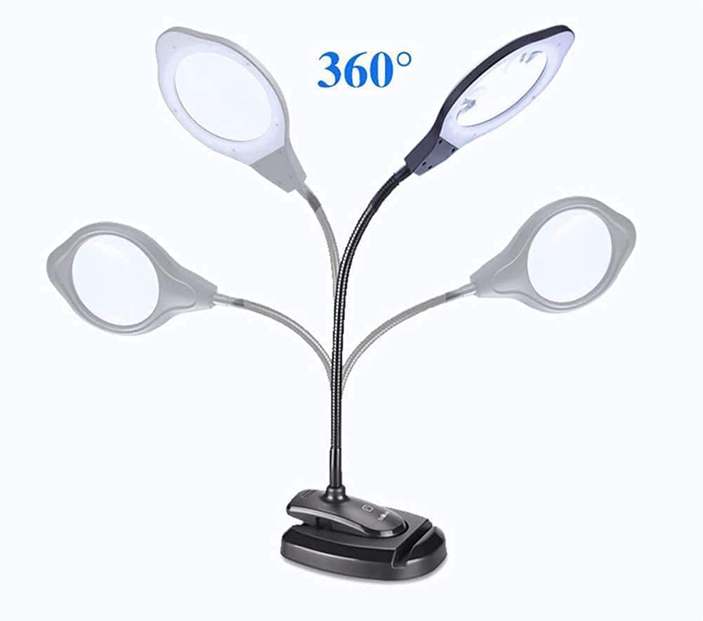Lupa lupa lupa ze światłem, 2x 4x zacisk biurkowy 2 w 1 lampa powiększająca, czytanie lupa ze stojakiem, światło dzienne jasne światła LED elastyczne gęsia szyja do hobby, rzemiosła, pracy, D