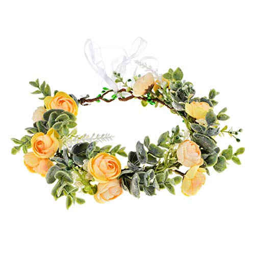 Love Sweety Bridal Rose Flower Crown Greenery Headband Wedding Floral Headpiece Garland Halo Maternity Photo Shoot (Champagne)