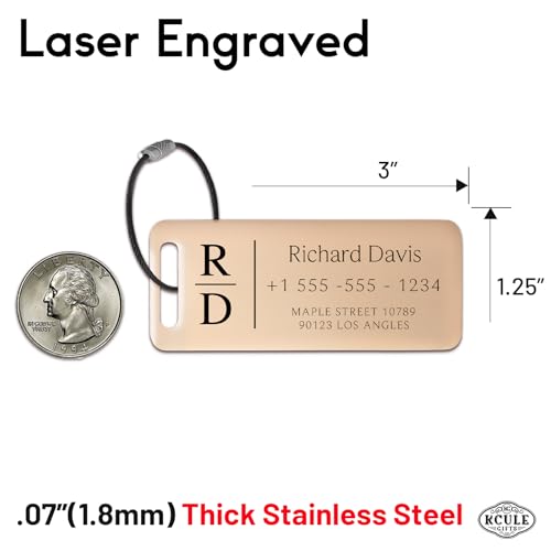 Personalized Luggage Tags for Suitcases 4 Pack - Stainless Steel Custom Luggage Tags for Backpacks & Bags, Sturdy, Waterproof & Heavy Duty (Rose Gold / 3" x 1.25")2