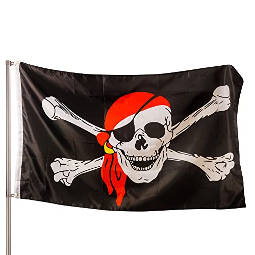 PHENO FLAGS Premium Piratenflagge 90x150cm - wetterbeständige Piraten Fahne mit Messingösen 100% Polyester robuste Doppelnaht & in lebendigen Farben - ideal für Flaggenfans und Kindergeburtstage