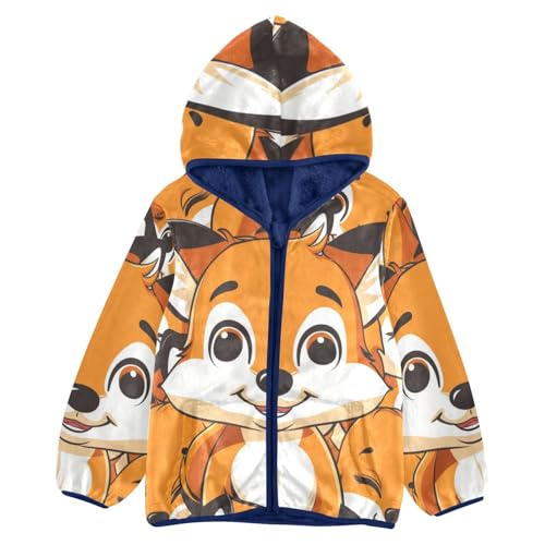 Boys Girls Fleece Jacket Cartoon Cute Happy Fox Kids Warm Hooded Outwear Coat