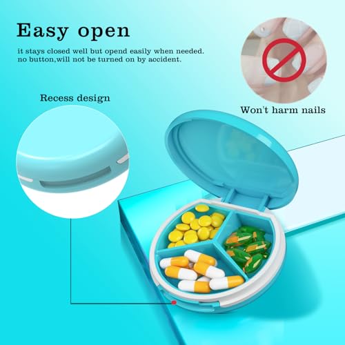 Image of Serfeymi Small Pill Case for Purse, Unique Artistic Patterns Travel Pill Box with 3 Compartments, Portable Mini Pill Organizer for Pocket, Decorative Pill Container for Purse - Light Blue(Logo)