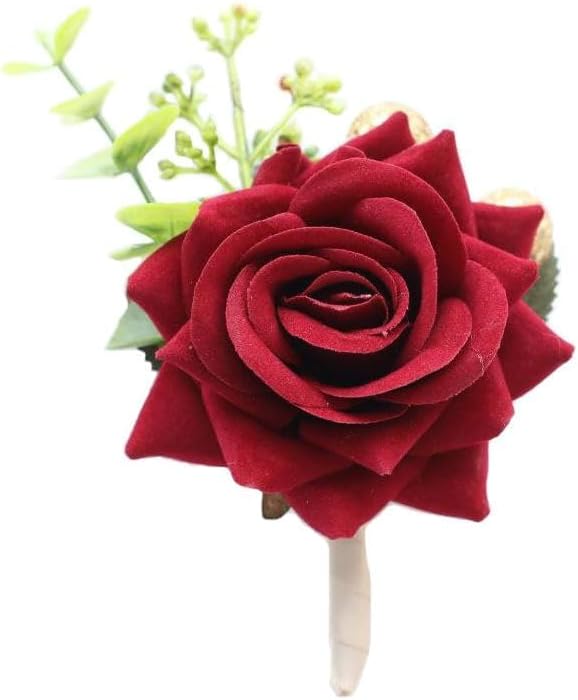 Miniatura 5 de Flores artificiales de rosas rojas ramillete de muñeca accesorios de boda Broche de matrimonio