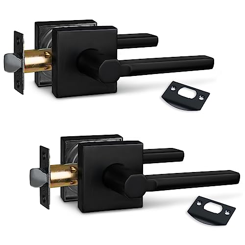 Image of NEWBANG (2Pack) Hall /Closet Lever Handle Lock in Aged Matt Black- Door Lock Handle in Matt Black for Passage Door,HD1601-DB-PS-2P