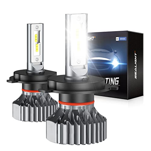 SEALIGHT H4 /9003 LED Bulbs, 600% Brighter H4/9003 Hi/Lo Beam LED Light Bulbs, Super Cool White HB2 LED Bulbs , Quick Installation Halogen Replacement, Packs of 2
