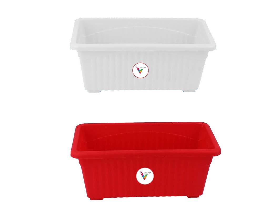 VINSHRA 13 Inch Red and White Rectangular Jupiter Flower Pot Set of 2 Indoor & Outdoor Pots for Plants Lightweight Weather Uv Resistant Durable Planters for Terrace Home and Balcony Decor (B08DD52M66) Amazon Price History, Amazon Price Tracker
