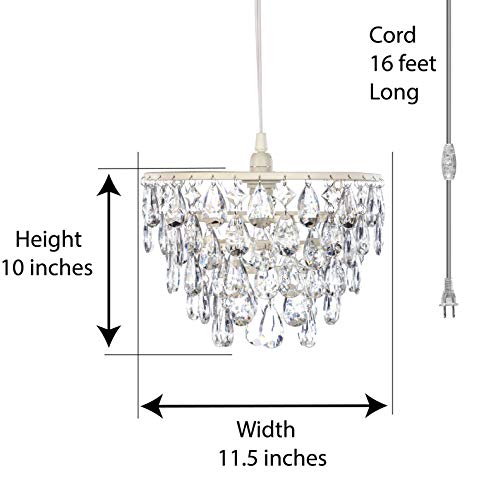 Image of gypsy color The Original Brink House Plug-in 1 Light Crystal White Dome Chandelier H10 inchxW11.5 inch, White Metal Frame with 5 Tiers of Clear Acrylic Crystals