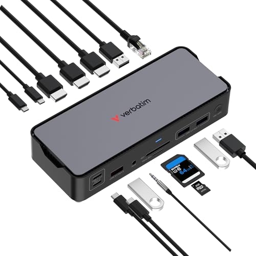 Verbatim - Verbatim USB-C Pro Station d'accueil 15 en 1 Hub multiport vers HDMI 4K et 8K, USB-A et USB-C, PD 80 W, AUX, Lecteur de Carte pour Mac/Windows Laptop et Autres