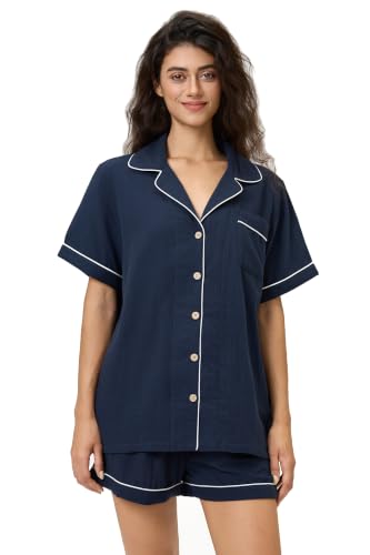 Image of BESTOUCH Womens Pajama Sets: 100% Cotton Muslin Linen Feel