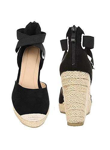 Image of PiePieBuy Womens Wedge Espadrille Ankle Strap Closed Cap Toe Platform Heeled Sandals