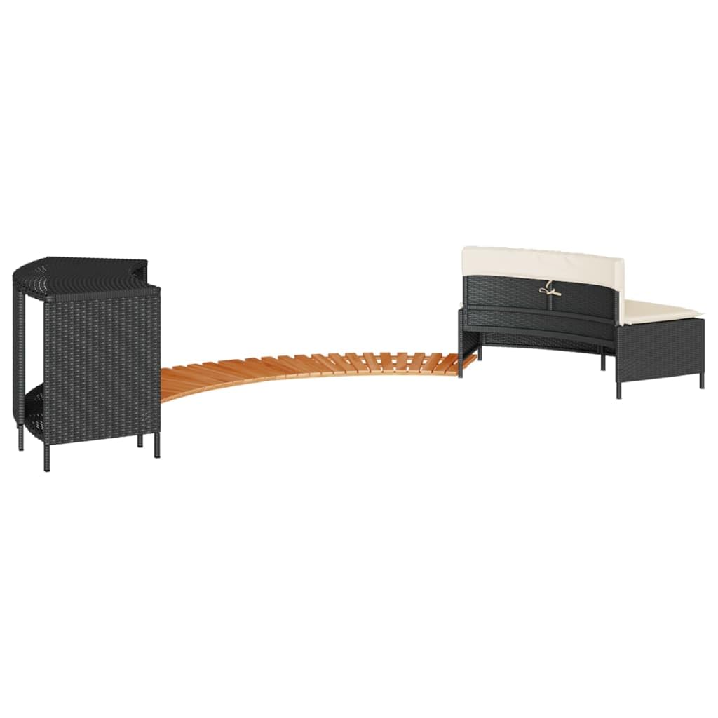 Whirlpool-Umrandung Schwarz Poly-Rattan und Massivholz Akazie Schwimmbecken Poolumrandung