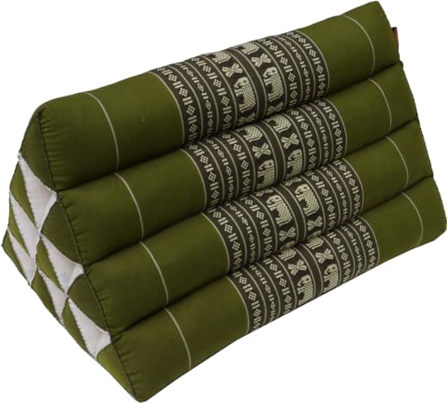 GURU SHOP Coussin thaï triangulaire, coussin triangulaire, kapok - Vert henné, 30 x 30 x 50 cm