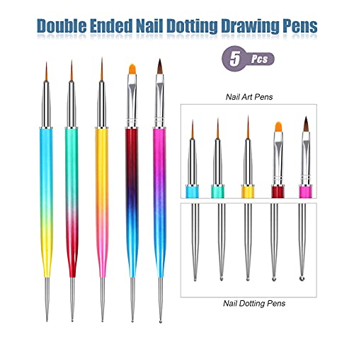 Hanyousheng Nagelkunst Pinsel Set,5 Pcs Nageldesign Pinsel, Double Ended Nail Art Liner Pinsel, Nail Art Dotting Pen… – Bild 4