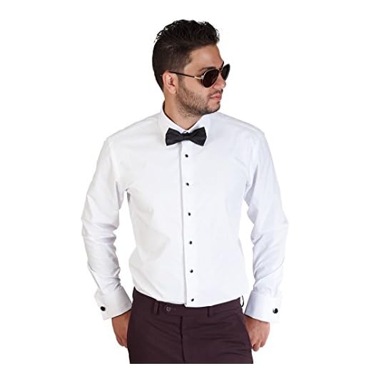 AZAR MAN Combo de camisa social slim fit deitada branca com punho francês, Branco, P