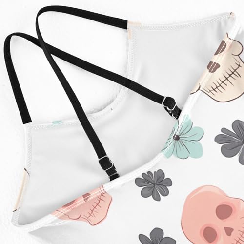 Bolaz Girls Swimsuits One-Piece Bathing Suits Multicolor Kids Sport Summer Beach Swimwear for 3-10 Years Old-Cute Skull Flowers Pattern4