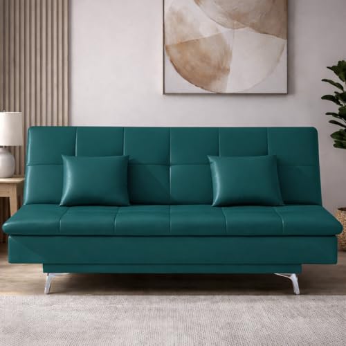 Image of Casaliving Danny 3 Seater Sofa Cum Bed Leatherette Fabric (Pine) with Two Cushions Perfect for |Home Living |Office Room and Guest Room Premium Sofa