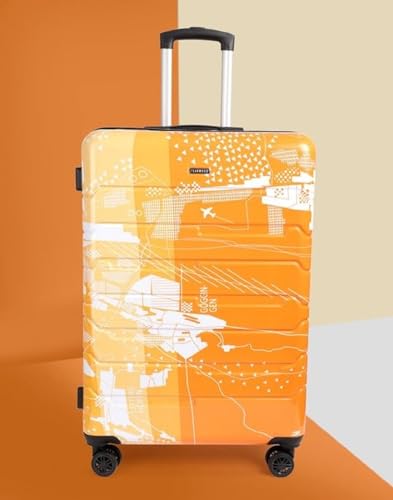 Image of TEAKWOOD LEATHERS Twin Printed Hardside Trolley 360 Degree 8 Roating Wheels, Trolley Bag for Travel (Orange, Large)