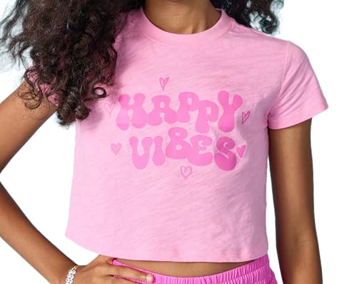 T-shirt à manches courtes et col rond coupe carrée Big Girls Basics iscream Pop