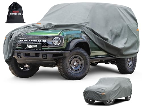 Image of Kayme Heavy Duty Car Cover Custom Fit Ford Bronco 4 Door, Big Bend, Badlands, Outer Banks, Wildtrak, Raptor (2020-2025), Full Exterior Covers Waterproof All Weather, Sun Rain UV Protection.