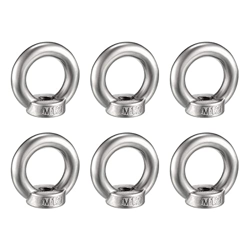 Keleily 6 Stück Ringmutter M12 Edelstahl Ringösen Edelstahl Augenmuttern Hardware Ringförmige Innengewinde-Befestigungsschraube zum Heben von Zubehör, Oberflächenpolieren, Silber