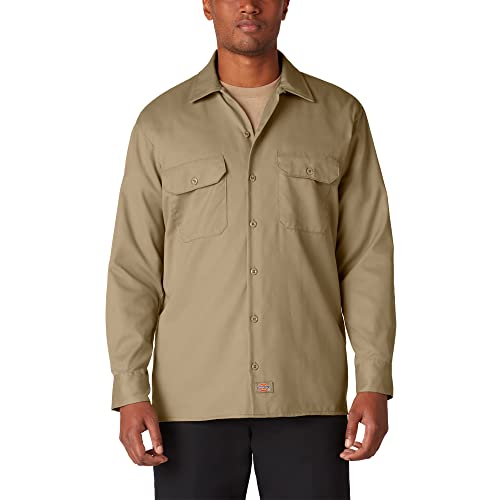 Dickies Men's Long Sleeve Work Shirt, Khaki, Large