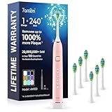 7AM2M Sonic Electric Toothbrush with 6 Brush Heads for Adults&Kids, One Charge for 120 Days, Wireless Fast Charge, 5 Modes, 40000VPM Powered Toothbrush, 2 Minutes Built in Smart Timer -Pink