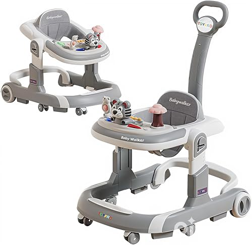 Toypro Baby Walker Foldable, Suitable for 6 to 12 Months Baby Boy, Girl,3 in 1 Multi-Functional Wheeled Baby boy and Girl Push Walker, Anti-Rollover Baby Walker, Foldable Baby Chair, Grey