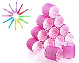 Große Locken Set, Lockenwickler Set,12 Stücke Groß Lockenwickler Selbsthaftend Hair Rollers 48 mm und 12 zufällige farbige EntenschnabelSchneiden Clips, für lange mittlere kleine Haar (24 Stücke)