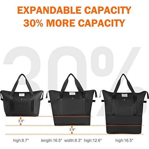 Lightweight Waterproof Expandable Large Travel Tote Bag, Sports Tote Gym Tote Bag, Shoulder Weekender Overnight Bag With Wet Pocket For Women Uc-Black #TOP1