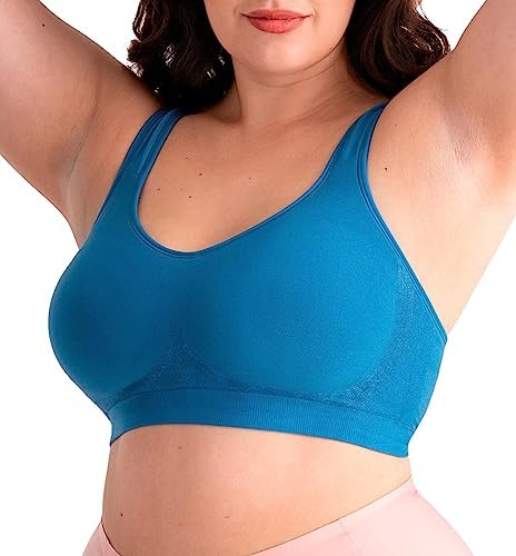 SHAPERMINT Wireless Bras for Women - Full Support Seamless Bralette, Compression Sports Bra, Plus Size Minimizer Bras, Padded Wirefree Bra for Women Atlantic Blue
