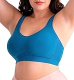 SHAPERMINT Daily Comfort Wireless Shaper Bra - High Support Compression Bras for Women with Extra-Wide Straps - Hook and Eye Closure - Wirefree Womens Bras - Small to Plus Size, Medium, Atlantic Blue