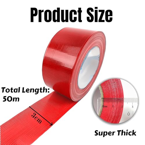 Tokaneit Panzerband Extra Stark Wasserfest, Extra Power Universal Gewebeband, Power Duct Tape, Reparatur Klebeband, zum Befestigen, Bündeln, Verstärken, für Innen Außen Haushalt, Rot
