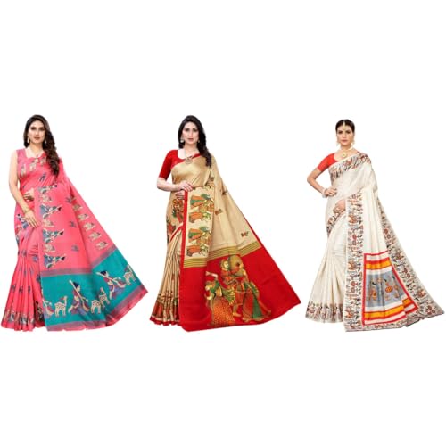 Image of Yashika Women's Sarees Women's Combo Art Silk Printed Saree With Unstitched Blouse Piece |saree for Women | saree combo | New Sari | Saree Pack Of 3