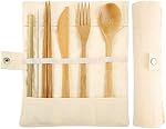 2 Ensemble Bamboo Couverts Flatware Ensemble Bambou ustensiles de voyage Incluez des bâtonnets de fourchette à couteau réutilisables en pailles (blanc et vert)
