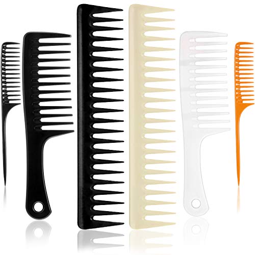 6 Pieces Wide Tooth Comb Styling Combs Set, Handle Hair Comb Detangling Comb Rat Tail Comb for Hair Detangler Curly Long Wet Dry Straight Hair