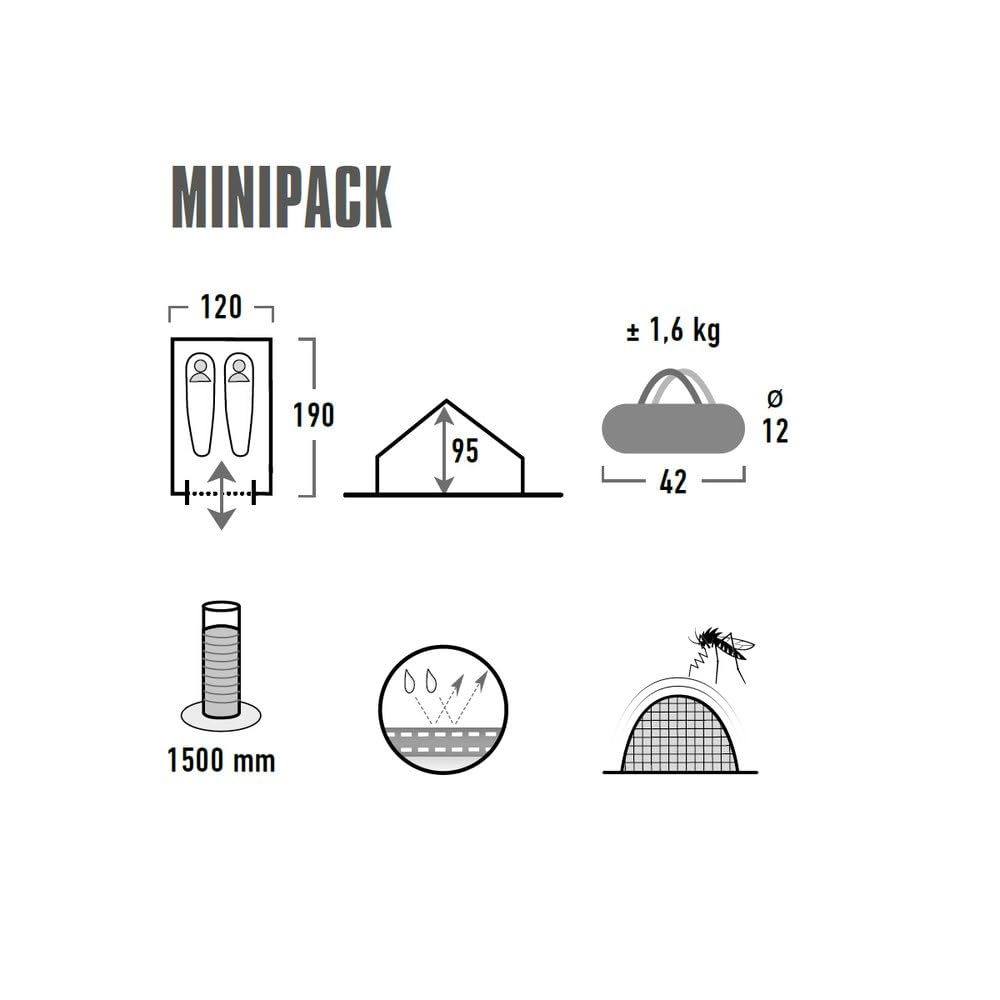 High Peak Minipack Tente canadienne Mixte Adulte, Bleu/Gris foncé, L, pour 2 personnes, Camping et randonnée pédestre