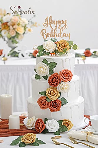 Serwalin Artificial Flowers 25Pcs Orange Ombre Foam Roses Fake Cake Flowers For Diy Wedding Bouquets Bridal Shower Centerpieces Floral Arrangements Party Tables Home Cake Decorations #TOP2