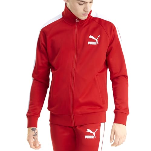 Veste de survêtement PUMA homme rouge L, blouson de sport zippé à bandes pour look streetwear