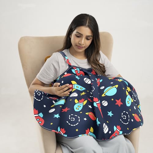 Image of Wakefit Nursing Pillow with Cape for Breastfeeding & Baby Care | 5 in 1 Feeding Pillow with 100% Cotton Removable Cover | Super Soft & Machine Washable | Spaceship