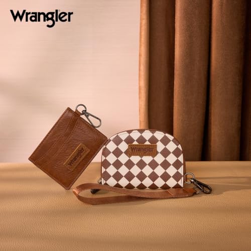 Image of Montana West Wrangler KeyChain Wallet Checkered Wristlet Wallets for Women Western Dual Pouch Wristlet Credit Card Holder Wallet