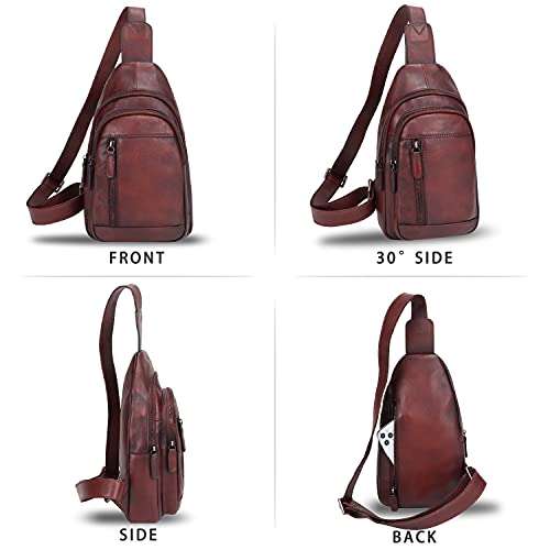 IVTG Genuine Leather Sling Bag Chest Shoulder Pack Crossbody Casual Daypack Vintage Handmade Hiking Backpack Motorcycle Bag (Coffee)4