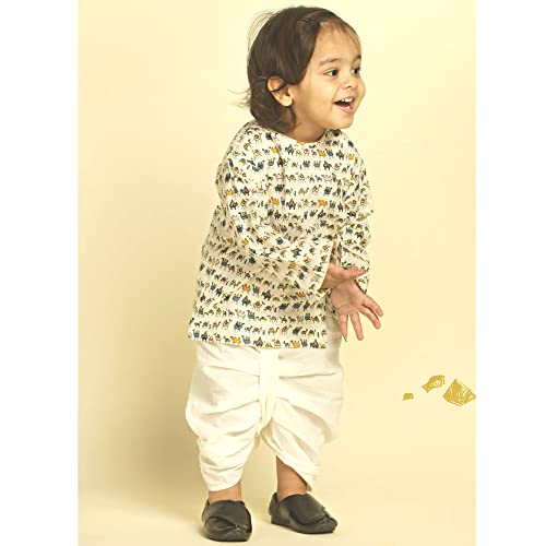 Image of POLKA TOTS 100% Cotton Elegant Traditional Dhoti Kurta Set for Baby Boys | Ultra-soft Cotton Ethnic Dress for Festivals and Weddings | Traditional Angrakha Dress for Kids Boys