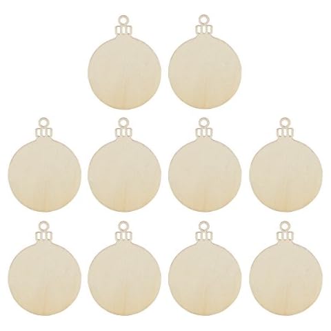 OULII 10pcs Wooden Round Bauble Christmas Tree Hanging Decorations Gift Tag Shapes Cover